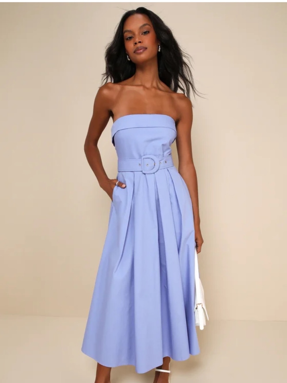 Lulus Trendsetting Choice Periwinkle Strapless Midi Dress With Pockets Size XS